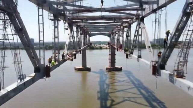 Bridge construction over water highlighting engineering and progress project