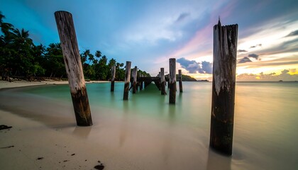 Sunset beach pier tranquility