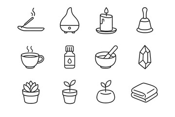 Corner icons crystal mindfulness essential blanket candle vector incense tea icon oil