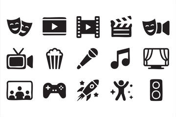 Entertainment icons vector set with theater film music and video game symbols