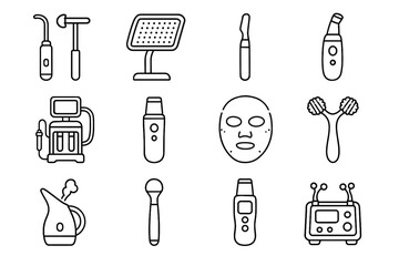 Obraz premium Facial icons skin massage wand cooling vector hydrafacial stick skincare tool roller