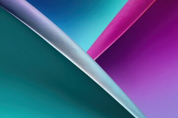 Curved teal, purple, silver lines intersecting smoothly over gradient background, creating vibrant abstract graphic design pattern