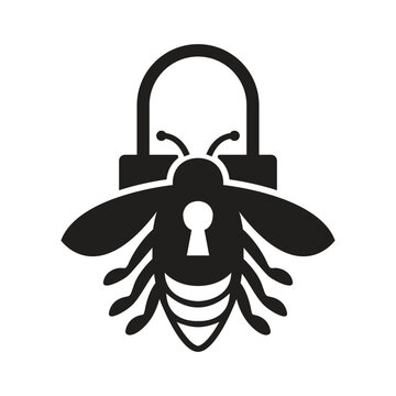 Bee lock logo design silhouette vector illustration