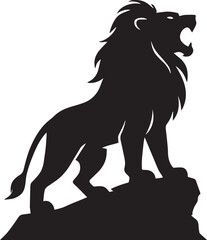 "Majestic Roaring Lion Silhouette on Rock – Powerful Wildlife Symbol for Branding & Motivation"