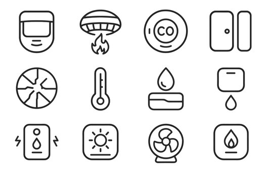 Environmental sunlight home ingress gas vector sensor water smart detector temp icon