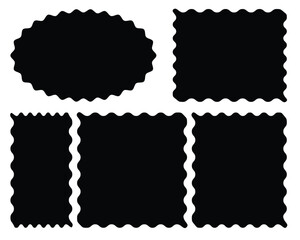Round and Rectangle shape frame with zigzag edge. Rectangular jagged curved box element. Geometric zig zag wavy stickers. Wiggly undalute square badge, ate poster, banner, social media template. eps10