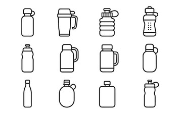 Foldable travel silicone stainless hydration narrow sports vector bottle flask icon icons
