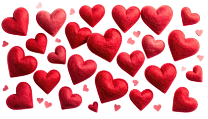 Many red hearts, soft texture,  overlapping