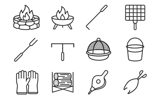 Poker icon ember pit tool rack vector rake wood fire roasting gloves
