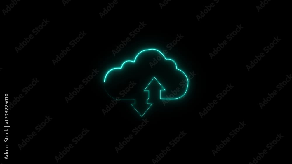 Aufkleber glowing neon cloud download arrow animation for data transfer and backup. cloud computing glowing ne