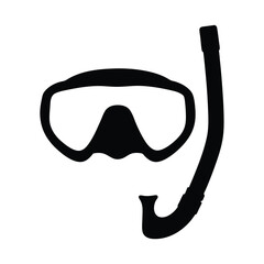 Black Silhouette Illustration of Scuba Diving Mask and Snorkel for Underwater Exploration