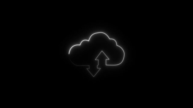 Glowing neon cloud download arrow animation
