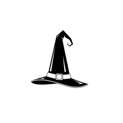 Fototapeta premium Witch hat illustration, black and white, minimalist flat vector Halloween icon