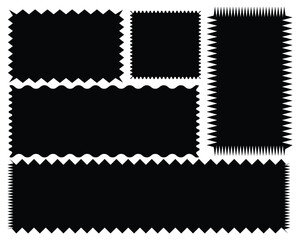 Set of vertical rectangle frames with wavy edges. Rectangular shapes with curvy borders. Mirror, picture or photo frameworks. Empty text boxes isolated on white background. Vector illustration. eps10