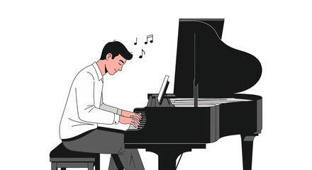 Man Concentrating While Playing Piano.