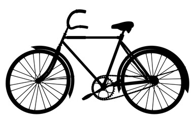 Black bicycle silhouette against a clean white background, minimalist design with sharp contrast and simple composition.