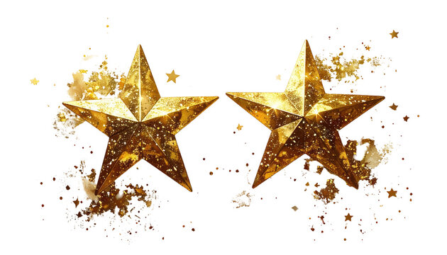 Two golden stars, digitally enhanced with golden splatters, against a black background