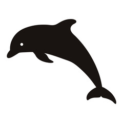 Fototapeta premium Black silhouette of a dolphin jumping out of the water beautifully