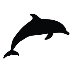 Fototapeta premium Black silhouette of a dolphin leaping, isolated on a white background design