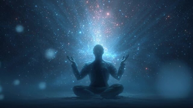 Meditation Under Cosmic Energy During a Starry Night Generative AI