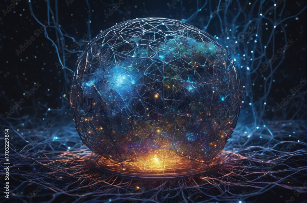 Wall mural cosmic neural sphere of light. generative ai.