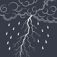 Dramatic Lightning Strike and Rain from Dark Clouds.