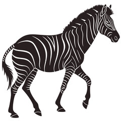 Elegant zebra silhouette walking gracefully across the plains, a striking monochrome image.