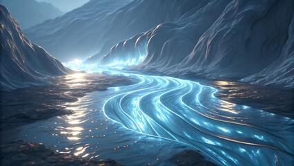 Ai generated image of molten silver lava texture with radiant depth