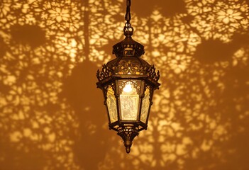 Ornate Metal Lantern Casting Intricate Tree Shadows