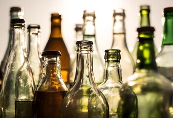 Collection of Empty Glass Bottles in Warm Backlight