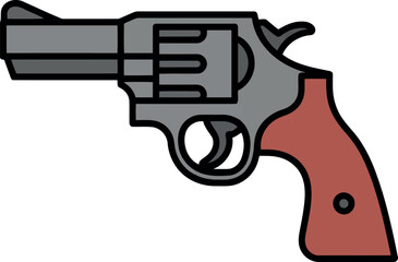 Classic revolver handgun with red grips isolated for security and power concepts vector hand drawn