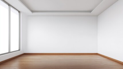  Minimalist living space with wooden floors and white walls, bathed in soft natural light for a tranquil ambiance.