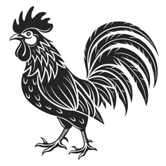 Detailed Rooster Illustration - Black and White Farm Animal Art.