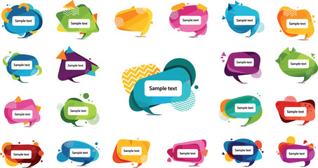 Colorful Speech Bubble and Label Vector Set with Abstract Shapes, Gradient Designs, and Sample Text for UI, Ads, and Presentations