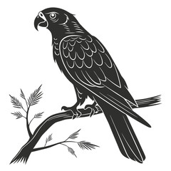 Monochromatic Parrot Perched on Branch Vector Illustration.