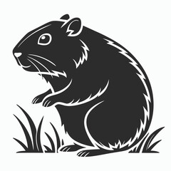 Cute hamster illustration in black and white, standing on grass, looking left.