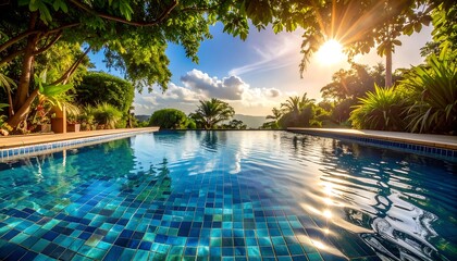 Obraz premium Tropical Pool Sunset Oasis.