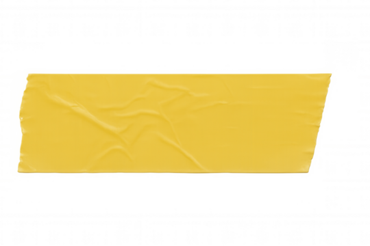 Yellow wrinkled adhesive tape isolated on transparent background, creating a realistic masking effect