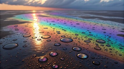 Ai generated image of radiant prismatic oil slick background with liquid shine