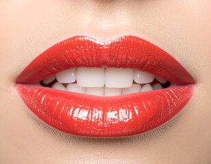Obraz premium Close-up of woman's lips with vibrant red lipstick