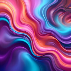 Obraz premium Luxury abstract wallpaper featuring flowing liquid neon gradients in pink, orange, teal, and purple, smooth transitions creating dynamic motion