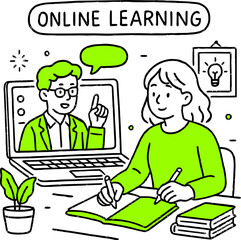 Flat design concept of online education, training and courses, learning, video tutorials. Vector illustration for website banner, marketing material, presentation template, online advertising.