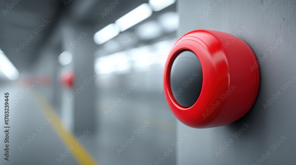 Poster red button on wall icon symbolizing zone interference detection concept for notification and environ