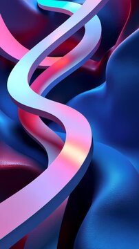 Vibrant Neon Pathway Winding Through Abstract Blue and Red Waves with Dynamic Light Reflections Creating a Futuristic Aesthetic