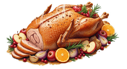 Roasted turkey with fruit garnish