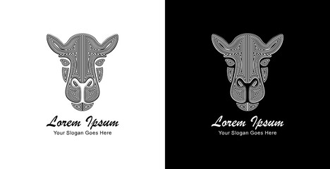 The logo design is in the shape of a camel head with a front view and is made using thick lines that form a layered pattern
