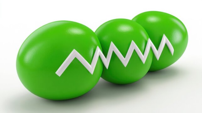 Three green eggs embellished with the letter m representing uniqueness and creativity in a fun and playful manner - Powered by Adobe