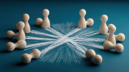 Obraz premium Group of wooden figures surrounded by a white star in center representing smart impulse anchor scoring matrix