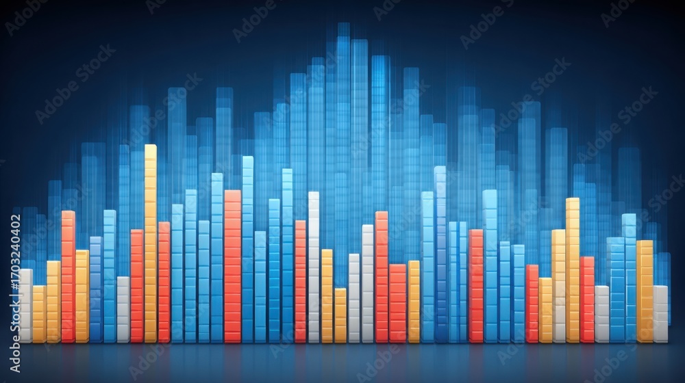 Poster bar chart displayed on blue background representing data analysis in smart impulse anchor scoring ma