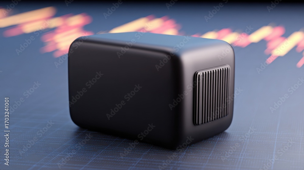 Poster black cube with a red arrow demonstrating direction and movement in an abstract conceptual design